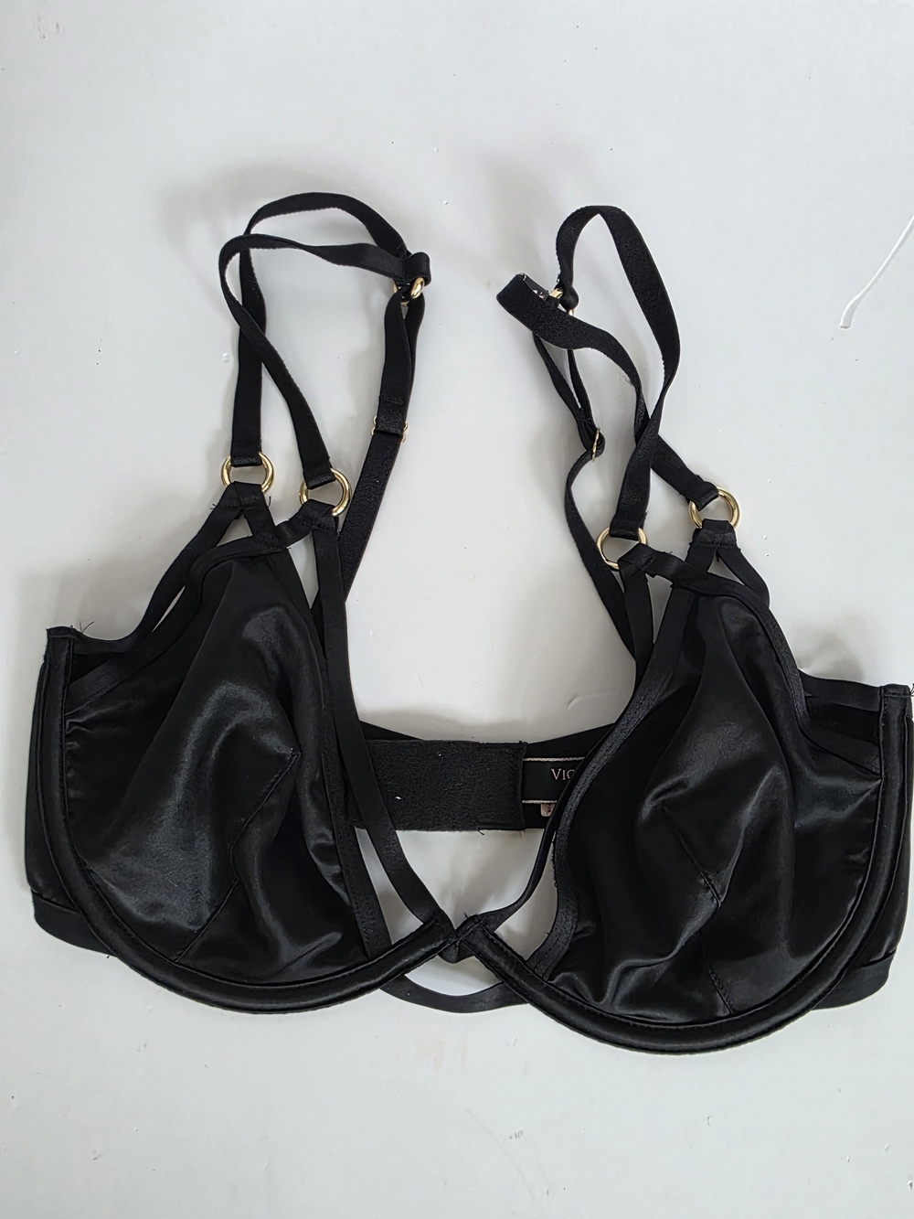 NEW Victoria's Secret Black Satin Strappy Underwire Bra-Sz-32DD